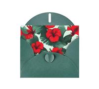 WHJSSF Carte de vœux vert foncé avec belles fleurs d'hibiscus imprimées 10,2 x 15,2 cm pour Noël, anniversaire d'enfant, Saint-Valentin, anniversaire de mariage et invitations de fête