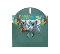 WHJSSF Carte de vœux vert foncé avec deux koalas heureux imprimée, parfaite pour la Saint-Valentin, un anniversaire de mariage et des invitations de fête