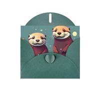 WHJSSF Carte de vœux vert foncé avec impressions de loutres mignonnes de 10,2 x 15,2 cm pour Noël, anniversaire d'enfant, Saint-Valentin, anniversaire de mariage et invitations de fête