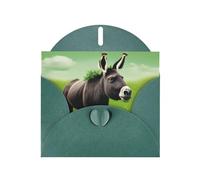 WHJSSF Carte de vœux vert foncé avec imprimé âne sur prairie verte 10,2 x 15,2 cm pour Noël, anniversaire d'enfant, Saint-Valentin, anniversaire de mariage et invitations de fête