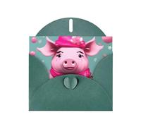 WHJSSF Carte de vœux vert foncé avec imprimé cochon rose mignon 10,2 x 15,2 cm pour Noël, anniversaire d'enfant, Saint-Valentin, anniversaire de mariage et invitations de fête