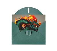 WHJSSF Carte de vœux vert foncé avec imprimé dragon de feu - 10,2 x 15,2 cm - Pour Noël, anniversaire d'enfant, Saint-Valentin, anniversaire de mariage et invitations de fête