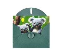 WHJSSF Carte de vœux vert foncé avec imprimé plante koala mignonne 10,2 x 15,2 cm pour Noël, anniversaire d'enfant, Saint-Valentin, anniversaire de mariage et invitations de fête