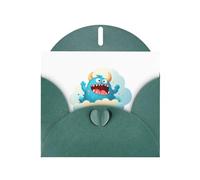 WHJSSF Carte de vœux vert foncé avec inscription « Little monster on the white cloud » imprimée parfaite pour la Saint-Valentin, un anniversaire de mariage et des invitations de fête