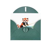 WHJSSF Carte de vœux vert foncé avec motif panda rouge pêchant un gros poisson, parfaite pour la Saint-Valentin, un anniversaire de mariage et des invitations de fête