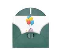WHJSSF Carte de vœux vert foncé avec petit hippopotame tenant des ballons imprimée, parfaite pour la Saint-Valentin, un anniversaire de mariage et des invitations de fête