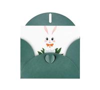 WHJSSF Carte de vœux vert foncé avec petit lapin blanc sur une grande fleur imprimée, parfaite pour la Saint-Valentin, un anniversaire de mariage et des invitations de fête