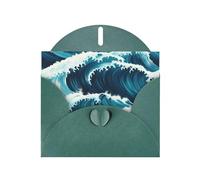WHJSSF Carte de vœux vert foncé avec superbes impressions de vagues de l'océan 10,2 x 15,2 cm pour Noël, anniversaire d'enfant, Saint-Valentin, anniversaire de mariage et invitations de fête