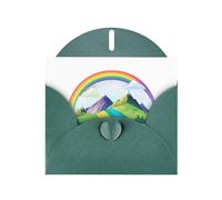 WHJSSF Carte de vœux vert foncé imprimée arc-en-ciel derrière la montagne, parfaite pour la Saint-Valentin, un anniversaire de mariage et des invitations de fête