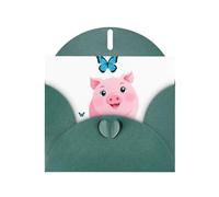 WHJSSF Carte de vœux vert foncé imprimée cochon rose et papillon parfaite pour la Saint-Valentin, anniversaire de mariage et invitations de fête