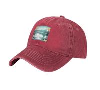 WHJSSF Casquette de baseball classique en denim délavé noir - Motif feuilles tombées sur un lac tranquille - Chapeau réglable en coton pour homme et femme