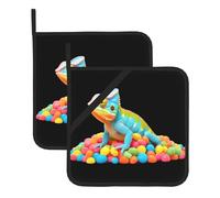 WHJSSF Chameleon in The Candy Pile Lot de 2 tapis d'isolation carrés épais et durables avec cordon pour fours à micro-ondes, fours et barbecues en plein air