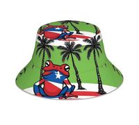 WHJSSF Chapeau bob réfléchissant avec motif grenouille et palmiers de Porto Rico - Couvre-chef unisexe de protection solaire pour homme et femme, noir