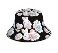 WHJSSF Chapeau bob réfléchissant imprimé lapin et fleur - Couvre-chef unisexe de protection solaire pour homme et femme, noir