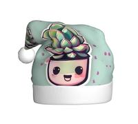 WHJSSF Chapeau de Noël avec image de plantes grasses souriantes pour adulte, bord doux et moelleux, léger et confortable