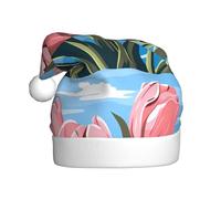 WHJSSF Chapeau de Noël avec image de tulipe rose pour adulte, bord doux et moelleux, léger et confortable