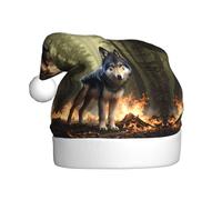 WHJSSF Chapeau de Noël avec motif loup en flammes pour adulte, doux, léger, fête de vacances