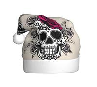 WHJSSF Chapeau de Noël Sugar Horror Skull Flowers Rose pour adulte Bord doux et moelleux, léger et confortable