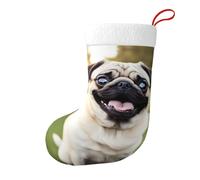 Whjssf Chaussettes de Noël imprimées des deux côtés avec image de chien carlin joyeux drôle pour décoration d'intérieur de fête de vacances de grande capacité