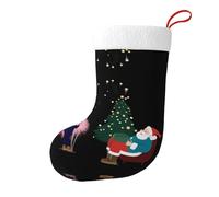 Whjssf Chaussettes de Noël imprimées des deux côtés avec image du Père Noël regardant les feux d'artifice pour les fêtes de fin d'année, décorations d'intérieur