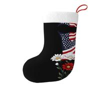 Whjssf Chaussettes de Noël imprimées des deux côtés avec motif de fleurs sous le drapeau national pour décoration d'intérieur de grande capacité