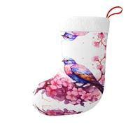 Whjssf Chaussettes de Noël imprimées des deux côtés avec motif oiseau sur une fleur de pêcher pour une grande capacité pour les fêtes de fin d'année, décorations d'intérieur