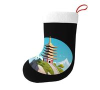 Whjssf Chaussettes de Noël imprimées des deux côtés Motif pagode au sommet d'une montagne pour décoration d'intérieur
