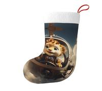 WHJSSF Chaussettes de Noël imprimées Little Lion in the Helicopter - Grande capacité - Décoration de Noël