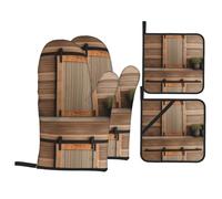 WHJSSF Country Barn Ensemble de 4 pièces en bois isolant thermique et résistant aux brûlures pour cuisine et barbecue en plein air