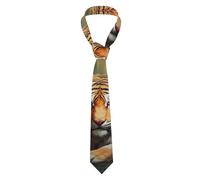 WHJSSF Cravate pour homme avec motif tigre et fleurs de lotus - Douce et confortable pour le travail, le travail, un anniversaire, un mariage, une fête, un banquet - 145 x 7,9 cm - Facile d'entretien