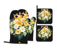 WHJSSF Crown On The Bouquet Prints Lot de 4 jetés de four imperméables et résistants à la chaleur - Couches de cuisine durables pour grillades et pâtisseries