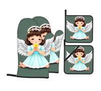 WHJSSF Cute Little Angel Prints Lot de 4 maniques et maniques imperméables et résistantes à la chaleur pour cuisine, pâtisserie et barbecue