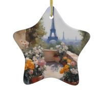 WHJSSF Décoration de Noël en céramique avec motif Tour Eiffel au loin, facile à accrocher, très approprié pour décorer les arbres de Noël