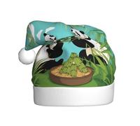 WHJSSF Deux jolis grands pandas imprimés chapeaux de Noël en peluche pour homme et femme, chapeaux de Noël pour adultes et Nouvel An