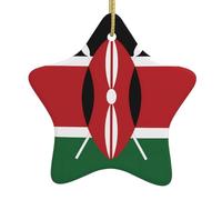 WHJSSF Drapeau du Kenya imprimé étoile de Noël en céramique décoration facile à accrocher, très approprié pour décorer les arbres de Noël