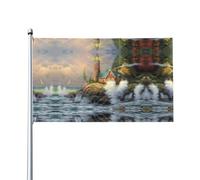 WHJSSF Drapeaux de décoration d'extérieur en polyester pour cour, terrasse et fête - Imprimé vagues de la côte et phare - 0,9 x 1,5 m