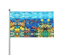 WHJSSF Drapeaux de décoration d'extérieur en polyester vif pour cour, terrasse et fête - Motif poissons tropicaux, corail, monde sous-marin - 0,9 x 1,5 m
