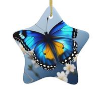 WHJSSF en céramique à suspendre pour sapin de Noël Motif papillon bleu sur fleur