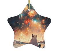 WHJSSF en céramique à suspendre pour sapin de Noël - Ours blanc regardant les feux d'artifice - Peut ajouter une touche romantique aux festivals ou aux fêtes
