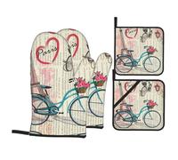 WHJSSF Ensemble de cuisson de cuisine avec motif Tour Eiffel - 4 couches de protection contre la chaleur avec maniques étanches pour four, grill et service