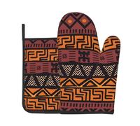 WHJSSF Ensemble de gants et maniques résistants à la chaleur (2 pièces) | Résistant à la chaleur, avec boucle de suspension - Étanche. Tissu de boue africain imprimé tribal