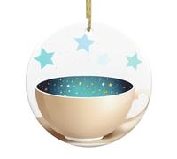 WHJSSF Etoiles dans une tasse de thé imprimé arbre de Noël pendentif rond en céramique à suspendre pour décoration de boutiques, portes et fenêtres