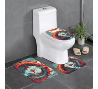 WHJSSF Fish leap Lot de 3 tapis de salle de bain antidérapants avec motif Dragon Gate - Tapis de contour, ovale et rectangulaire pour toilettes, coiffeuse et toilettes