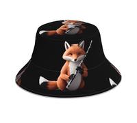 WHJSSF Fox Playing The Flute Prints Chapeau cloche réfléchissant pour homme et femme pour voyage, camping, randonnée Noir