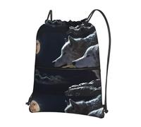 WHJSSF Full-Moon Wolves Sac à dos avec cordon de serrage et cordon de serrage - Sac de sport léger et résistant à l'eau avec poche avant et organiseur interne - Parfait pour les voyages, le yoga et la