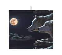 WHJSSF Full-Moon Wolves Tapis de séchage de cuisine avec impressions 3D - Couvre-lit absorbant avec imprimés colorés, couche de comptoir à séchage rapide pour vaisselle et appareils - Antidérapant et