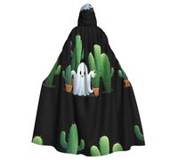 WHJSSF Ghost in the Cactus Printing Halloween Cape à capuche pour adulte - Très grande cape à capuche sans fermeture éclair