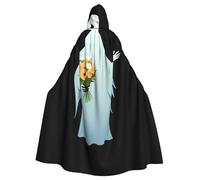 WHJSSF Ghost tenant un bouquet imprimé Halloween adulte cape à capuche grande cape à capuche avec nœud papillon, sans fermeture éclair