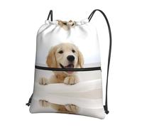 WHJSSF Golden Retriever Puppies Sac à dos avec cordon de serrage et fermeture éclair - Sac de sport léger et imperméable avec poche avant et organiseur interne