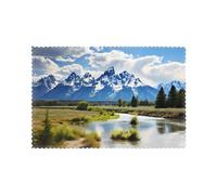 Whjssf Grand Teton Lot de 6 sets de table imprimés du parc national pour table de salle à manger, 30,5 x 45,7 cm pour Noël, Halloween et une utilisation quotidienne